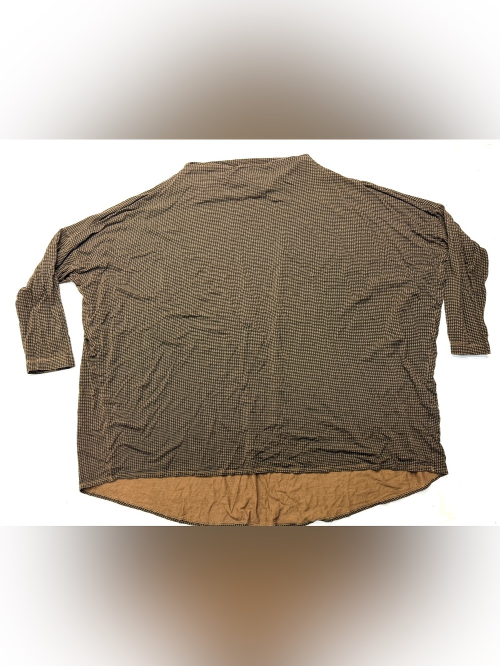 Bryn Walker 3/4 Sleeve Oversized Top Shirt in Brown Houndstooth